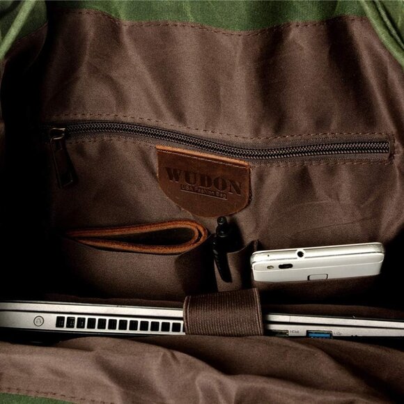 ✨ Men Brown Leather Backpack Waxed Canvas Shoulder Rucksack Travel Backpack - Picture 6 of 9